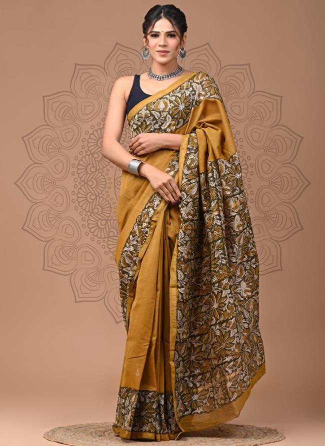 Chanderi Silk Beige Casual Wear Printed Saree